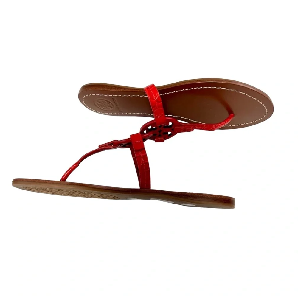 Tory Burch Mini Miller Gabriel Croc Embossed Red Leather Sandals Size 5 Boho